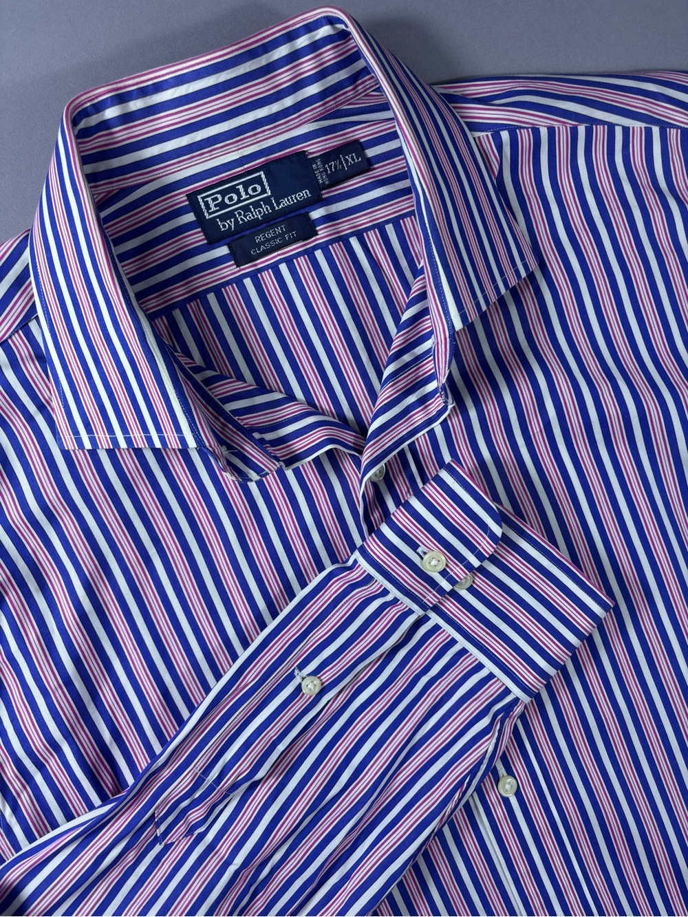 Polo Ralph Lauren Regent Classic Fit XL 17.5 Blue Pink Stripe Cotton Shirt